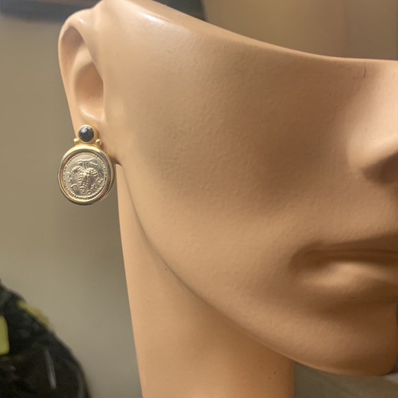 ROMAN COIN WITH CABOCHON CLIPON EARRINGS,Vintage - Picture 4 of 13